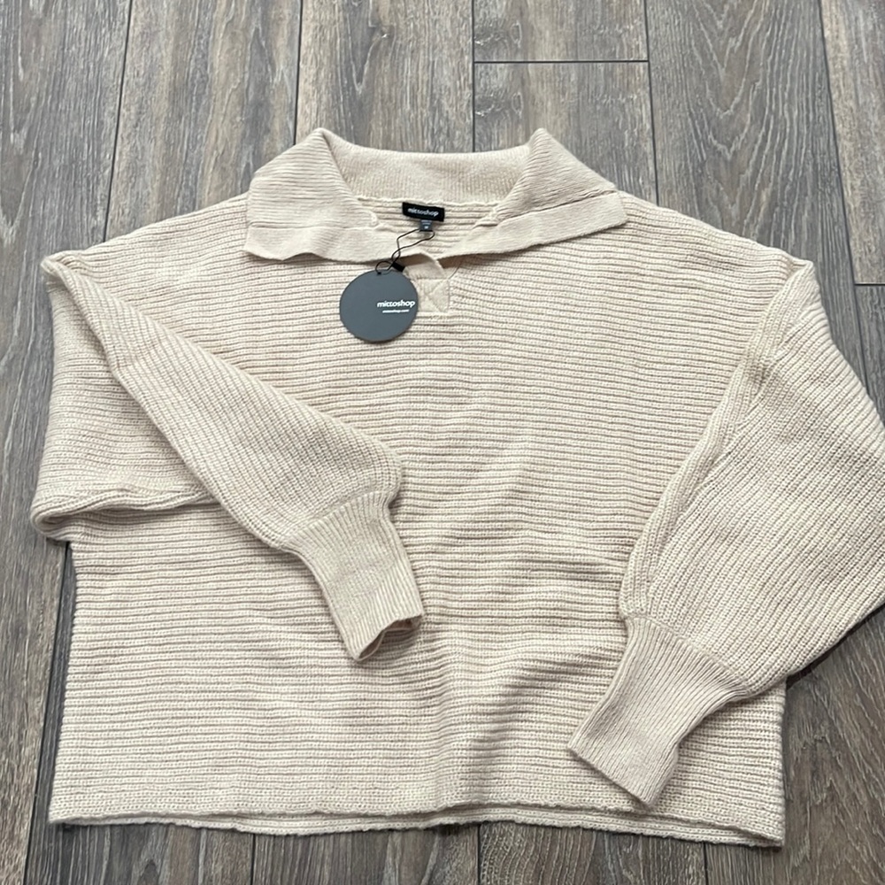 Oatmeal open collar boxy sweater -M